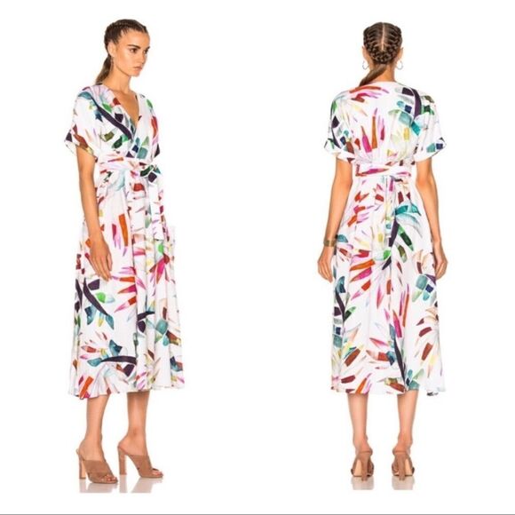 Mara Hoffman x Anthropologie Maui Midi Xylophone White Dress Wrap Floral Size S - Picture 4 of 9